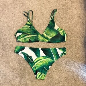 Cupshe Green Leaf Print Bikini Set